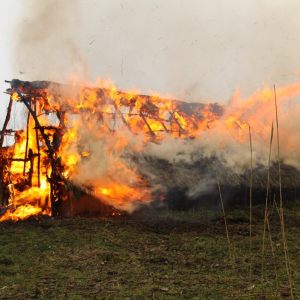 Replica Steentijdhuis Horsterwold afgebrand 9 maart 2019